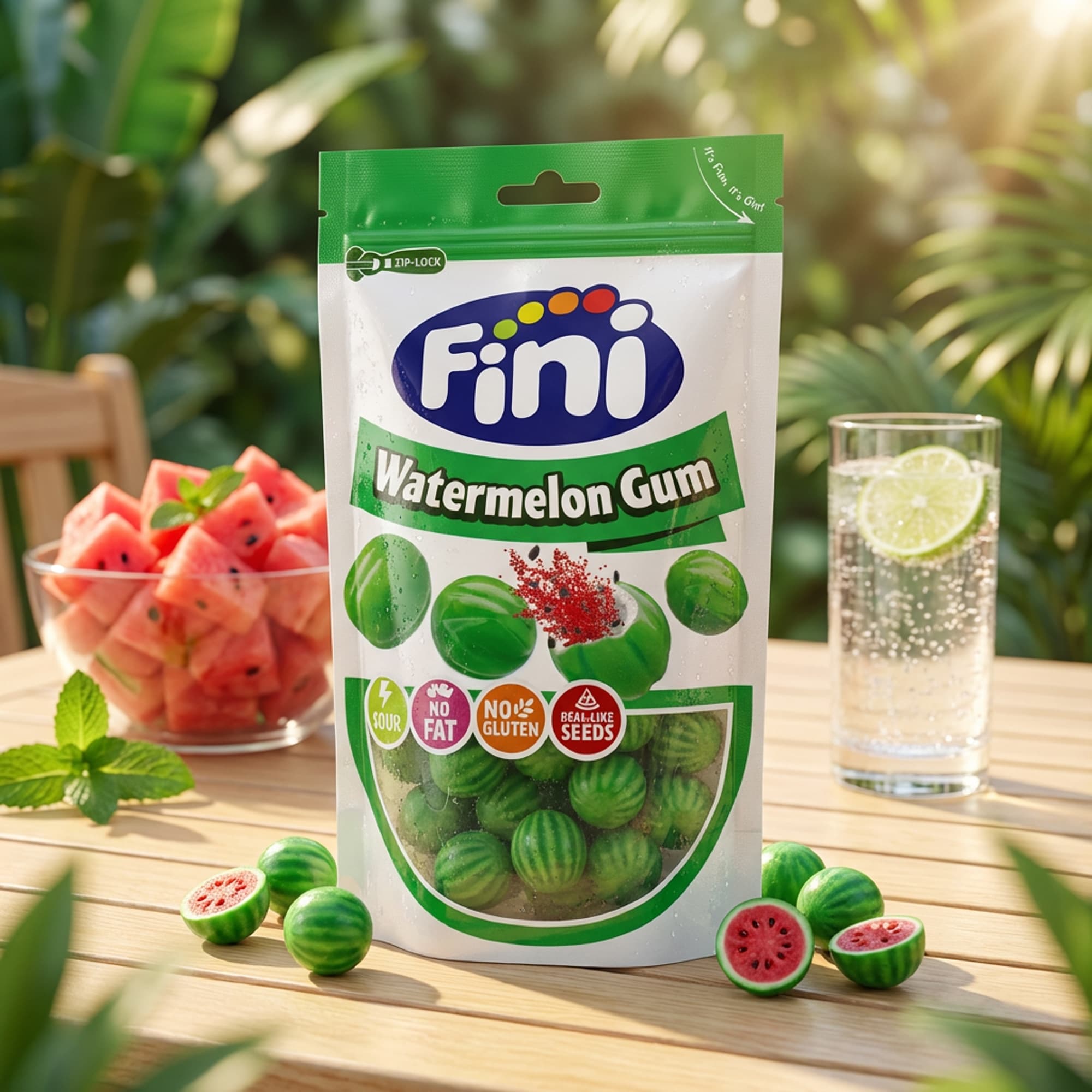 Fini Watermelon Gum 165g – Saure Kaugummikugeln Wassermelone