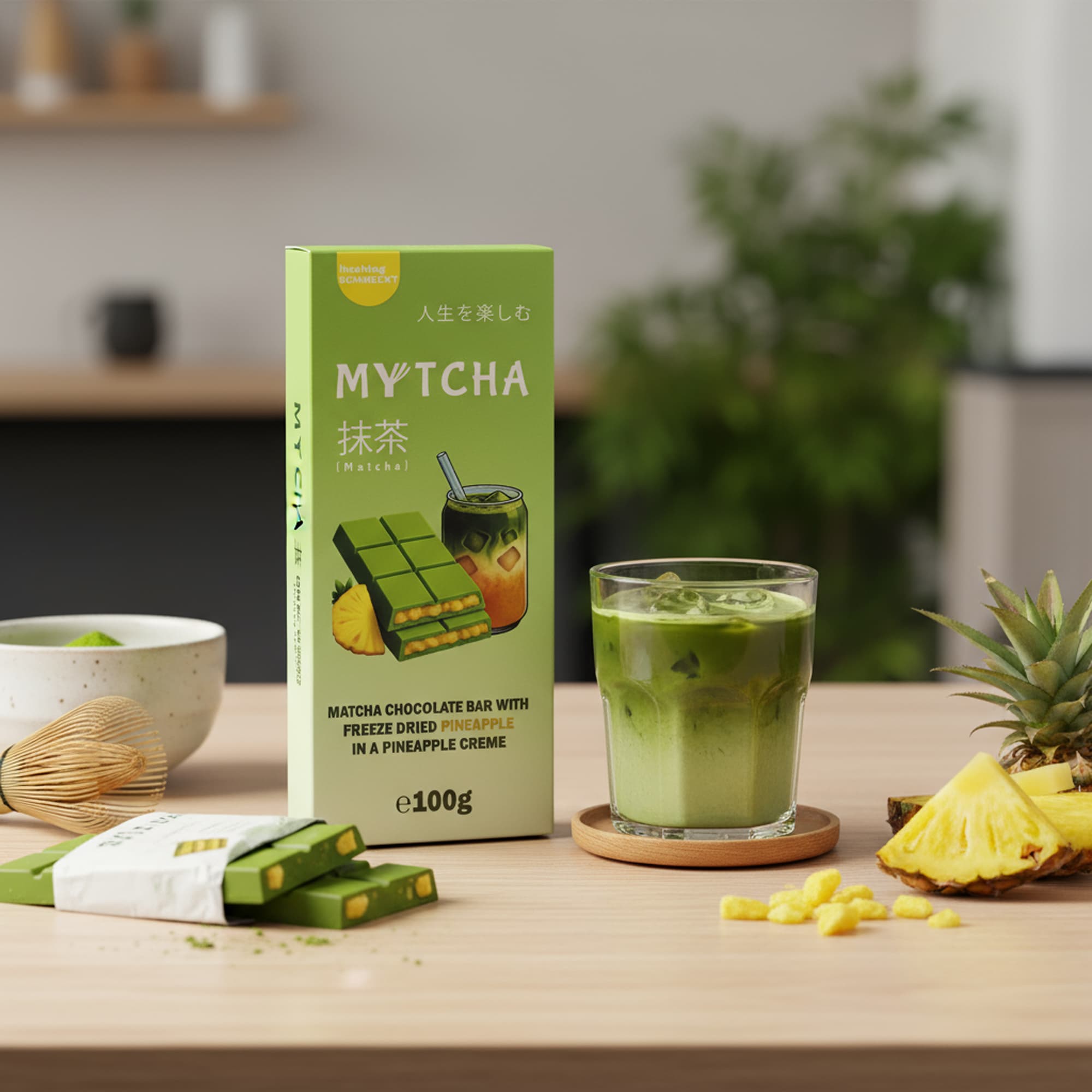 MYTCHA Matcha Pineapple – Weiße Schokolade mit Ananas-Creme und gefriergetrockneter Ananas (100 g)